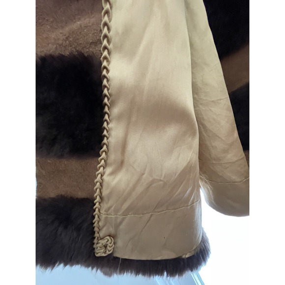 Vintage 70s Mouton Fur Long Coat Suede Stripe Shearling Retro Boho Glam XXS READ - Picture 11 of 16